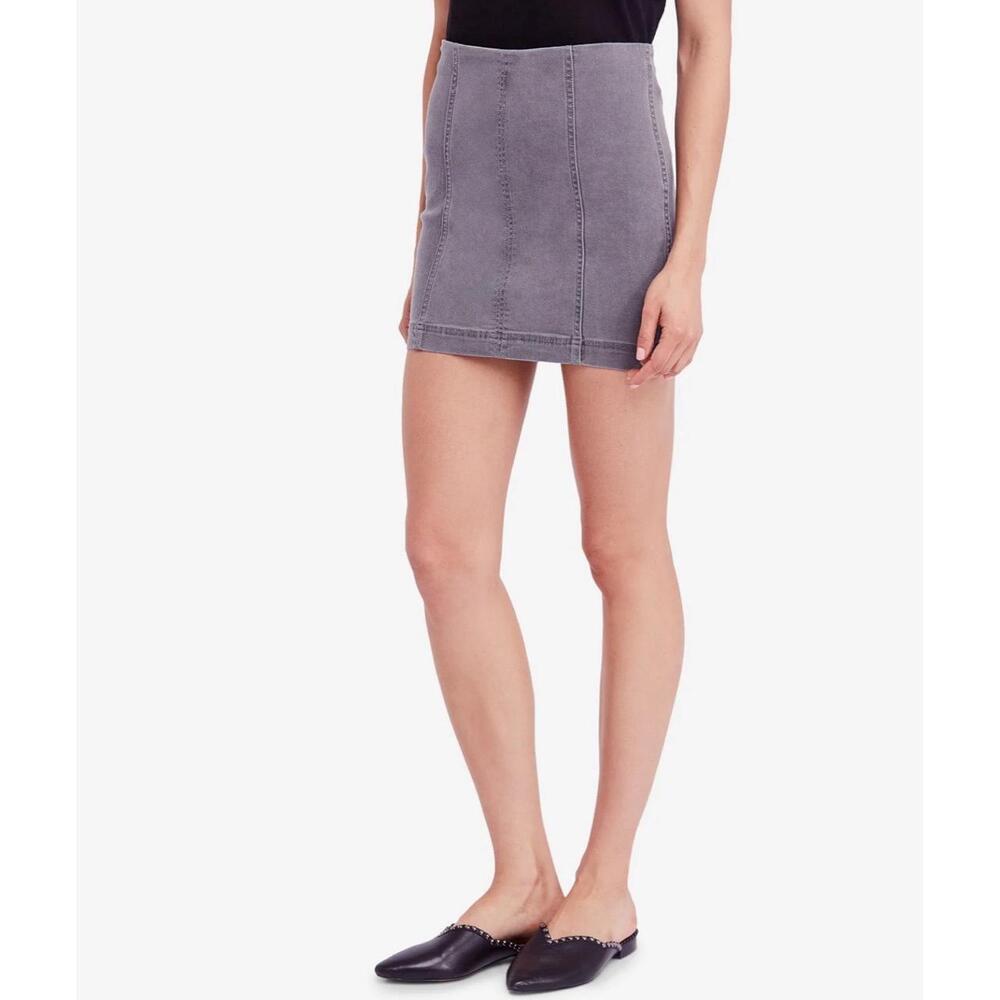 Free People Modern Femme Denim Skirt Light Grey Stretchy Mini Women Size 2